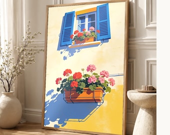 Impresión de cocina de ventana mediterránea ? Impresión de arte de pared italiana Dolce Vita | Decoración De Verano Del Comedor