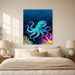 Bioluminescent Octopus Poster | Deep Sea Ocean Bathroom Wall Art Print | Dark Coastal Night Print image 9