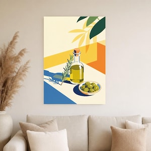 Mediterraner Olivenöl-Küchendruck | Dolce Vita Italienischer Wandkunstdruck | Esszimmer-Sommerdekoration Bild 2