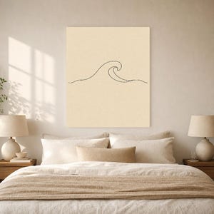 Väggkonsttryck med havsvågor på en linje | Minimalistisk linjekonsttryck | Abstrakt vågposter | Japandi beige kustdekor | Skandinavisk bild 6