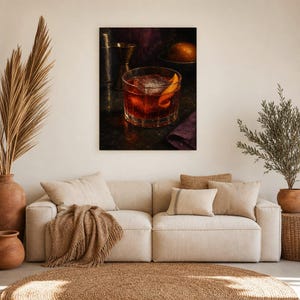 Boulevardier Cocktail Print | Moody Bar Cart Wall Art Print | Whiskey Negroni Still Life image 7
