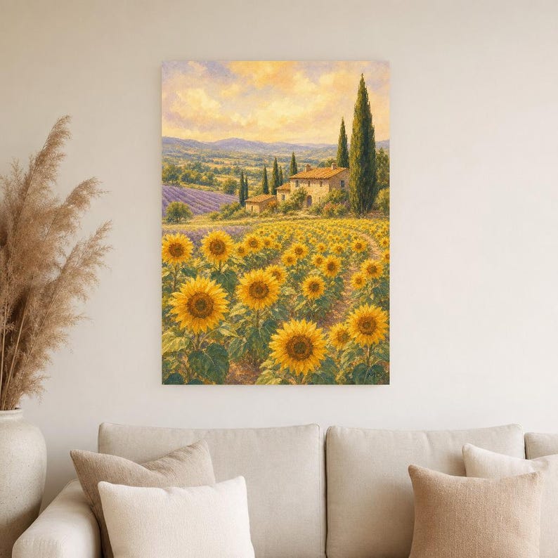 Provence Sunflowers Poster | Soft Painting France Wall Art | Sunflower Field Landscape Print | Printed & Shipped image 4