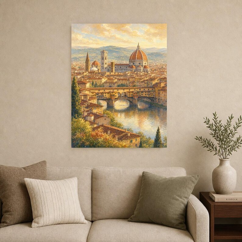 Florence Travel Poster | Soft Painting Italy Wall Art | Duomo and Arno Tuscany Print | Printed & Shipped image 9