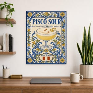 Pisco Sour Cocktail Tile Wall Art Print | Peru National Drink Poster | Azulejo Bar Cart Print | Maiolica Kitchen Decor image 8