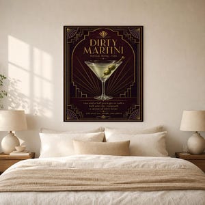 Olive Green Art Deco Dirty Martini Recipe Wall Art Print | Gold Cocktail Recipe Poster | Bar Cart Decor Print | Kitchen Wall Art image 6