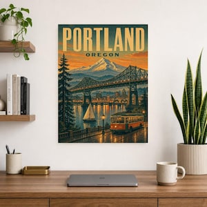Portland Travel Poster | Vintage Mt Hood Bridge Print | Oregon Wall Art Print | Mid Century City Decor image 7