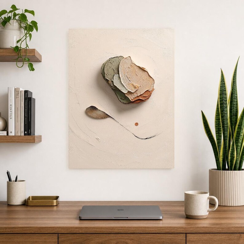 Wandbild im Wabi-Sabi-Stil | Organisches, abstraktes Poster mit Struktur | Warmer, minimalistischer Kunstdruck fürs Wohnzimmer Bild 8