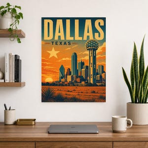 Dallas Travel Poster | Vintage Reunion Tower Skyline Print | Texas Wall Art Print | Mid Century City Decor image 7