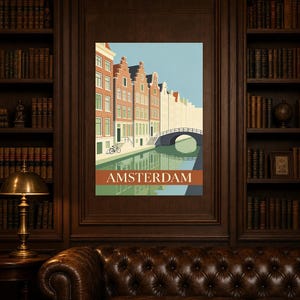 Amsterdam Vintage Travel Poster | Retro Netherlands City Art Print | Housewarming Gift Wall Decor image 7