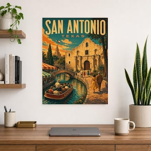 San Antonio Travel Poster | Vintage River Walk Print | Texas Wall Art Print | Mid Century City Decor image 7