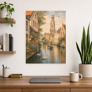 Bruges Travel Poster | Soft Painting Belgium Wall Art | Medieval Canal Cityscape Print | Printed & Shipped image 8