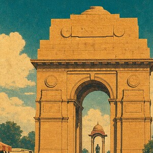 New Delhi Travel Poster | Vintage India Gate Print | Indian Wall Art | Printed & Shipped image 3