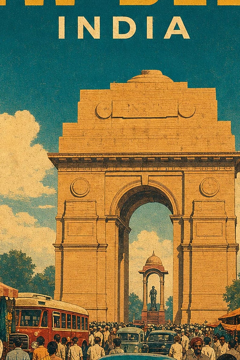 New Delhi Travel Poster | Vintage India Gate Print | Indian Wall Art | Printed & Shipped image 3