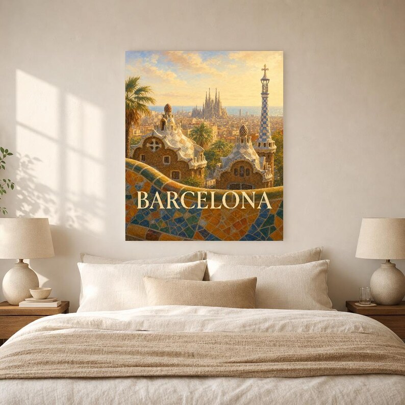 Barcelona Travel Poster | Soft Painting Spain Wall Art | Named City Art Print | Printed & Shipped image 6