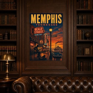 Memphis Travel Poster | Vintage 1950s Beale Street Blues Print | Tennessee Wall Art Print | Mid Century City Decor image 4
