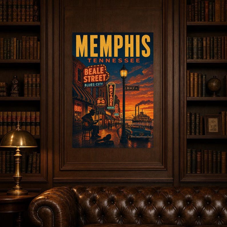 Memphis Travel Poster | Vintage 1950s Beale Street Blues Print | Tennessee Wall Art Print | Mid Century City Decor image 4