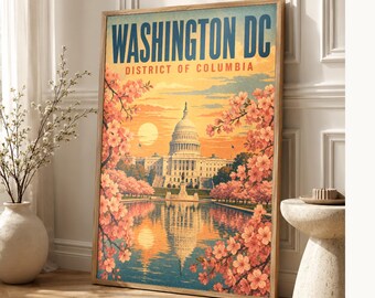 Washington DC Travel Poster | Vintage 1950s Capitol Print | Retro USA Wall Art Print | Mid Century City Decor