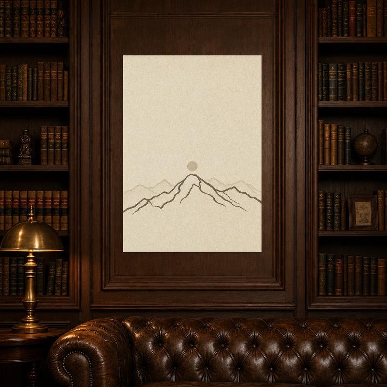 Neutral Gallery Wall Set Japandi Wall Art Print | Sand Beige Mountain Line | Wabi Sabi Minimal Print image 5