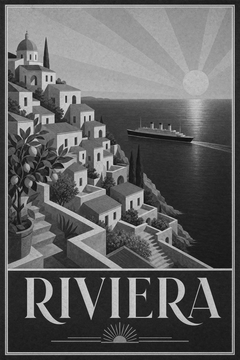 Teal Art Deco Travel Wall Art | Amalfi Riviera Poster | Coastal Gallery Print image 10