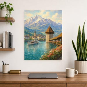 Reiseposter Vierwaldstättersee | Wandbild Schweiz (weiche Malerei) | Kunstdruck eines Sees in den Schweizer Alpen | Gedruckt & Versand Bild 8