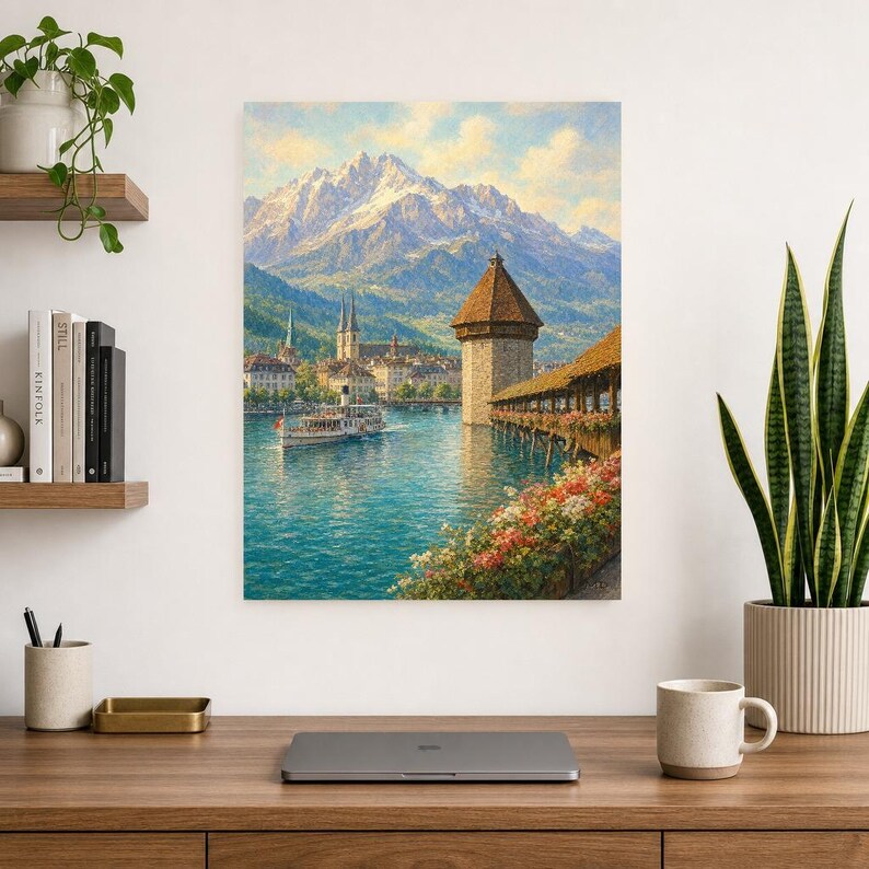 Reiseposter Vierwaldstättersee | Wandbild Schweiz (weiche Malerei) | Kunstdruck eines Sees in den Schweizer Alpen | Gedruckt & Versand Bild 8
