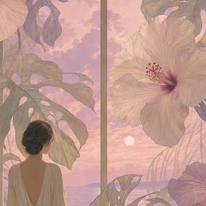 Surreal Botanical Wall Art Print | Dreamscape Flower Window Poster | Soft Surrealism Art | Pink Lavender Sage Wall Decor image 3
