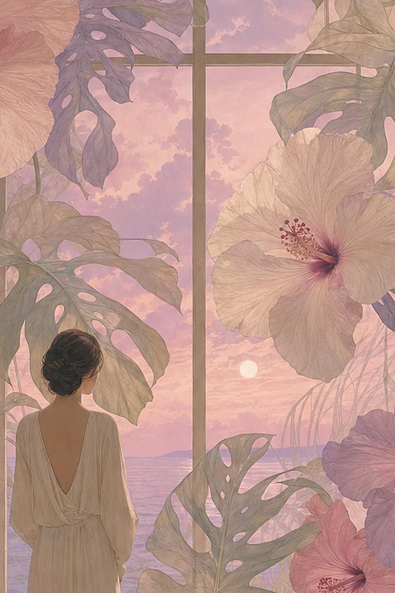 Surreal Botanical Wall Art Print | Dreamscape Flower Window Poster | Soft Surrealism Art | Pink Lavender Sage Wall Decor image 3