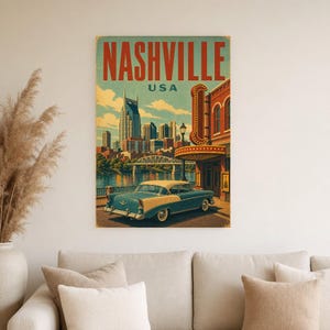 Nashville Travel Poster | Vintage 1950s Music City Print | Retro Tennessee Wall Art | Mid Century City Decor image 4