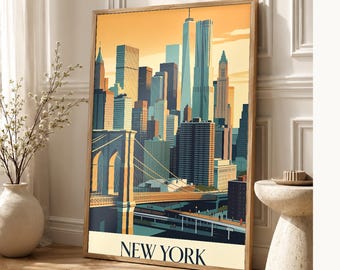 New York Vintage Travel Poster | Retro USA City Art Print | Housewarming Gift Wall Decor