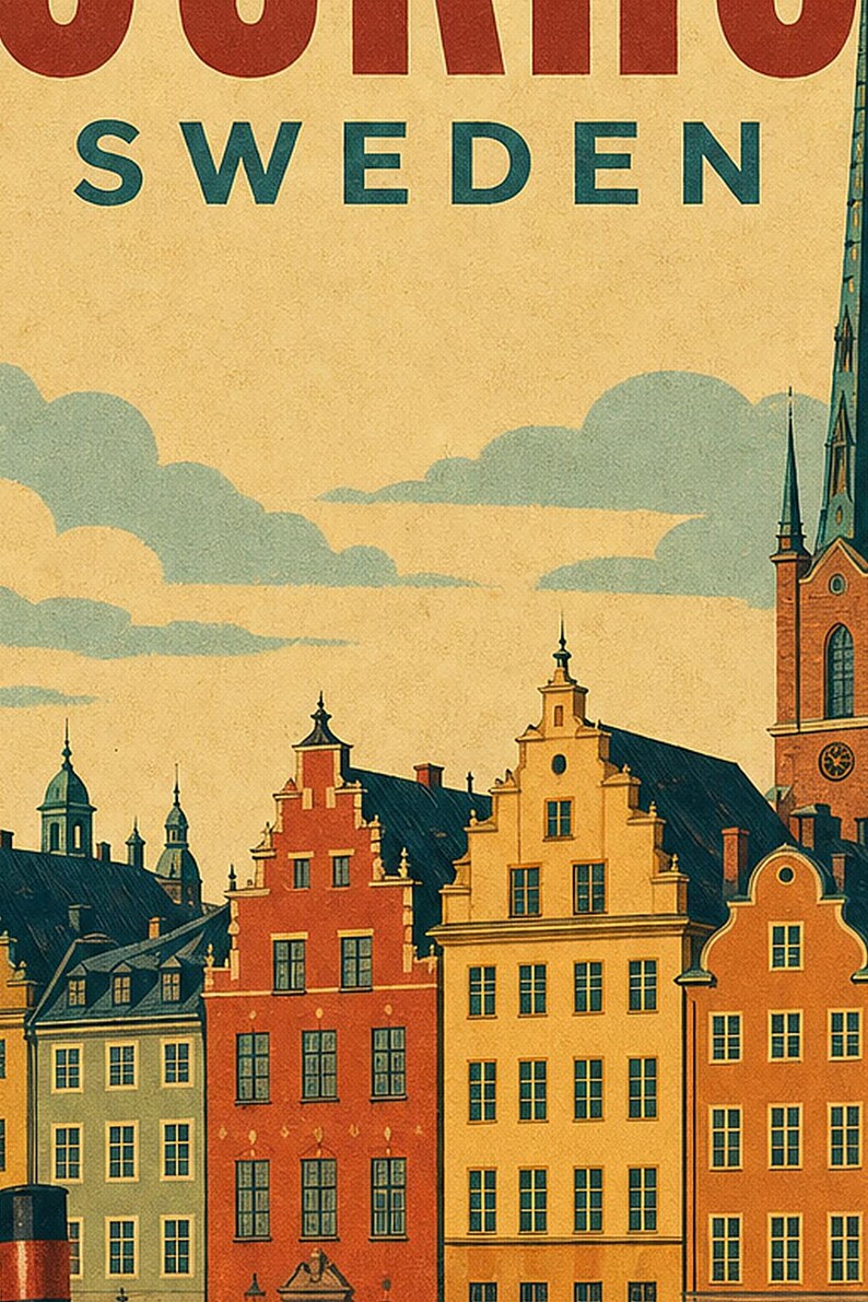 Stockholm Travel Poster | Vintage Old Town Print | Sweden Wall Art | Printed & Shipped image 3