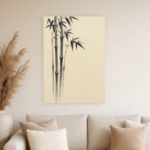 Black Ink Bamboo Japandi Wall Art Print | Mono Brushstroke Sumi-e Print | Zen Wabi Sabi Poster image 4