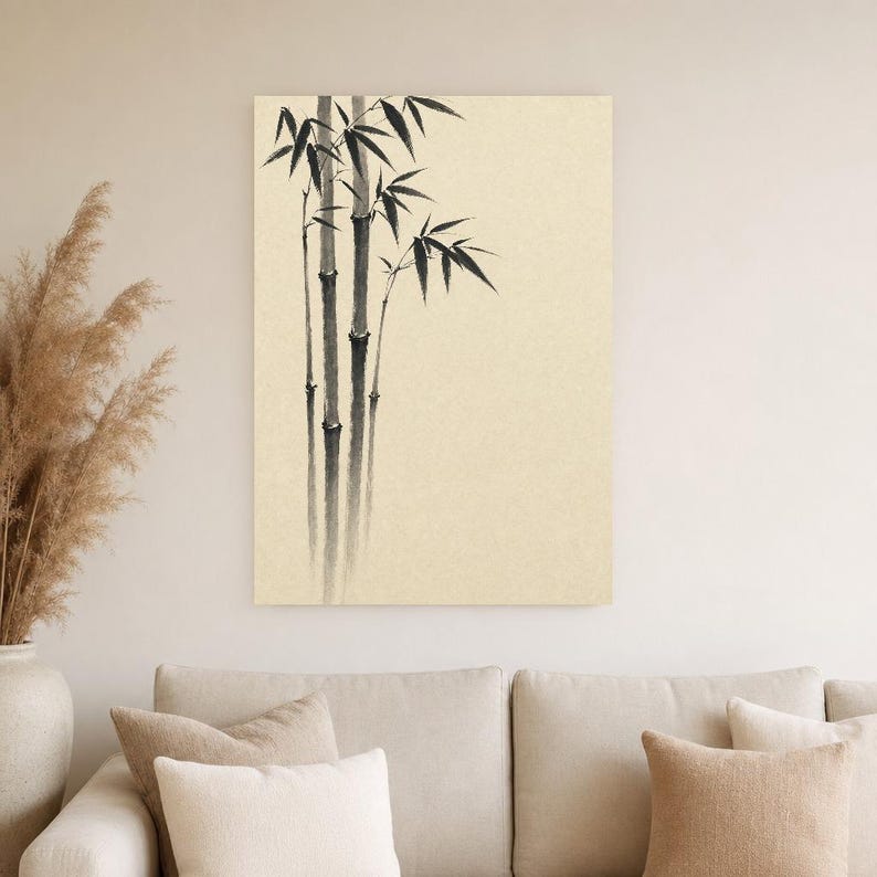 Black Ink Bamboo Japandi Wall Art Print | Mono Brushstroke Sumi-e Print | Zen Wabi Sabi Poster image 4