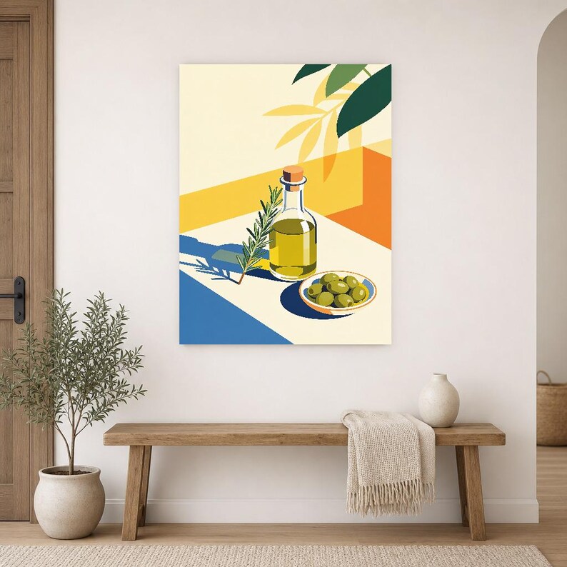 Mediterraner Olivenöl-Küchendruck | Dolce Vita Italienischer Wandkunstdruck | Esszimmer-Sommerdekoration Bild 14