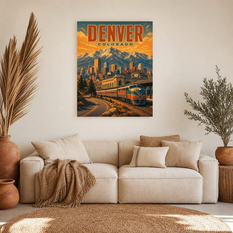 Denver Travel Poster | Vintage Rocky Mountains Print | Colorado Wall Art Print | Mid Century City Decor image 6