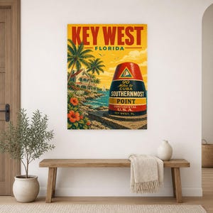 Key West Travel Poster | Vintage Southernmost Point Print | Florida Wall Art Print | Mid Century City Decor image 9