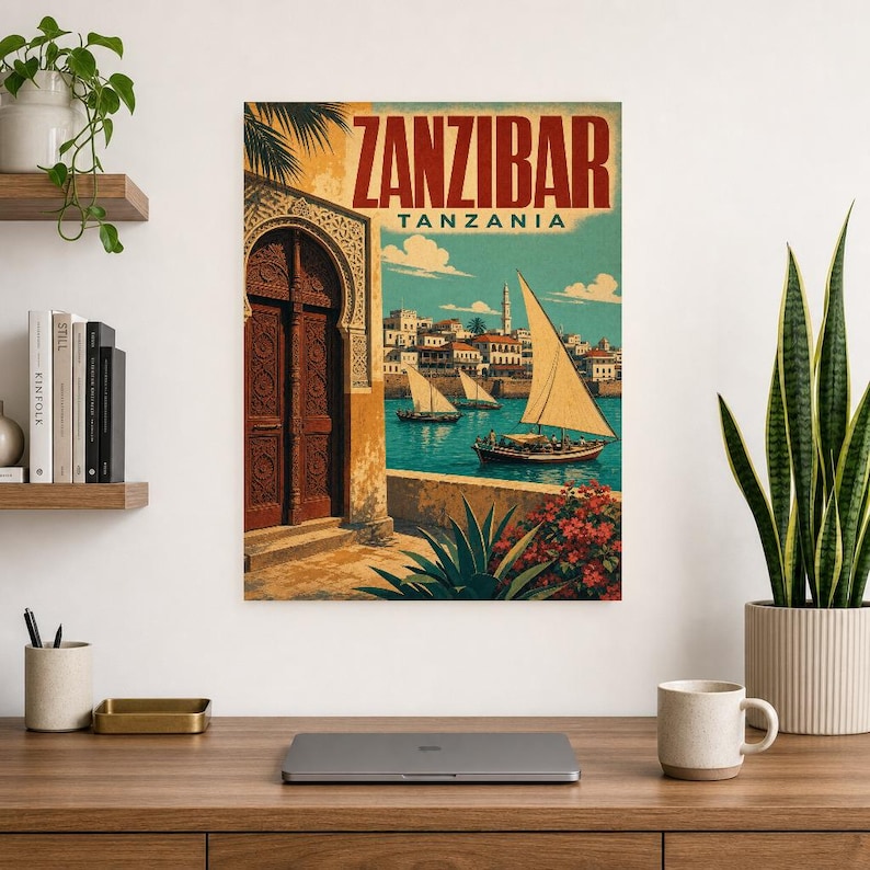Zanzibar Travel Poster | Vintage Stone Town Print | Tanzania Wall Art | Printed & Shipped image 8