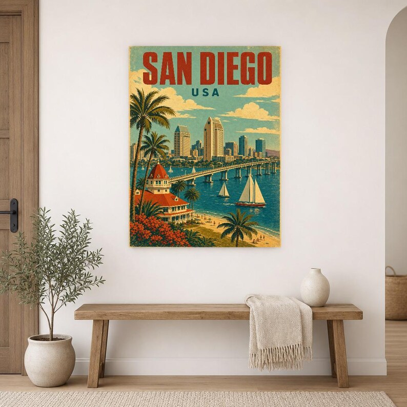 San Diego Travel Poster | Vintage 1950s Bay Print | Retro California Wall Art | Mid Century City Decor image 10