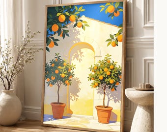 Impresión de cocina de naranjo mediterráneo | Impresión de arte de pared italiana Dolce Vita | Decoración De Verano Del Comedor