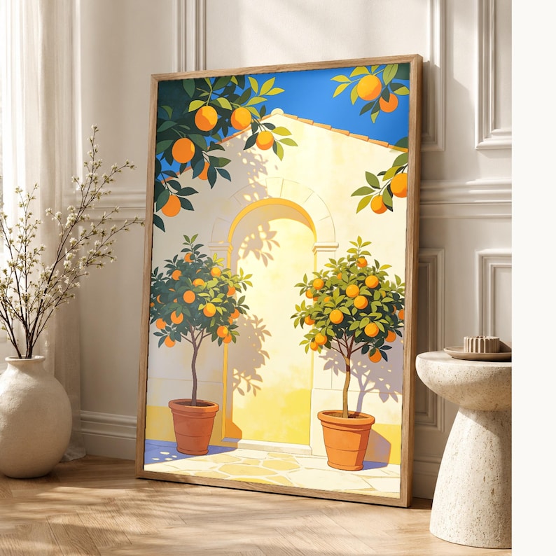 Mediterranean Orange Tree Kitchen Print | Dolce Vita Italian Wall Art Print | Dining Room Summer Decor image 1