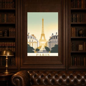 Póster de viaje vintage de París | Impresión de arte retro de la ciudad de Francia | Decoración de pared de regalo de inauguración de la cas imagen 4
