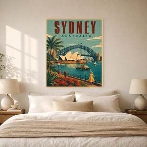 Reseaffisch med Sydney | Vintagetryck av operahuset | Australisk väggkonst | Tryckt och skickad bild 6