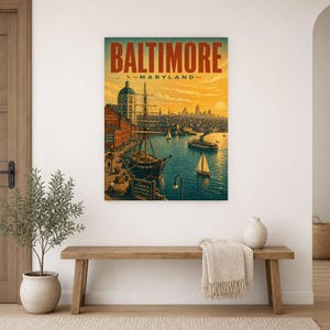 Póster turístico de Baltimore | Lámina vintage del Inner Harbor de los años 50 | Lámina decorativa de Maryland | Decoración urbana de mediados de siglo imagen 9