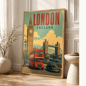 London Travel Poster | Vintage Big Ben Print | England Wall Art | Printed & Shipped image 1