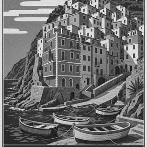 Cinque Terre Travel Poster | Riomaggiore Vintage Wall Art Print | Italian Coast Print | Italian Riviera Decor | Colorful Village Art image 10
