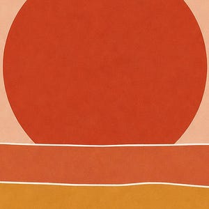 Väggkonsttryck med bränd röd sol i öknen | Minimalistisk terrakottaposter | Soltryck i papper från mitten av århundradet | Boho-inredning bild 3