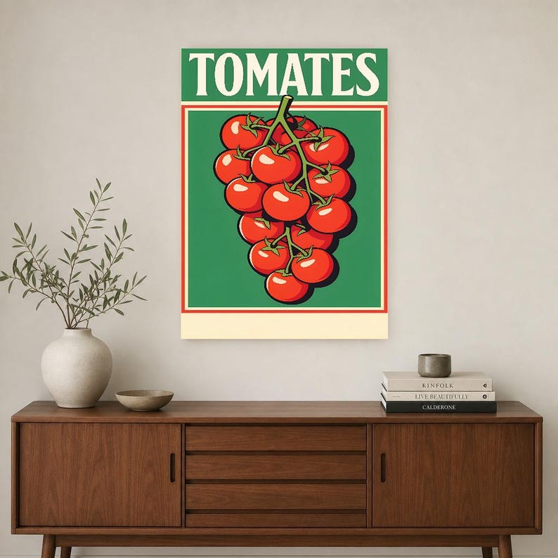Impresión de arte de pared de cocina de tomate ? Póster retro de comida de bistró | Impresión de cocina italiana maximalista ? Decoración De imagen 3