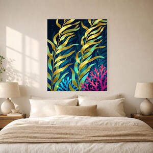 Bioluminescent Kelp Forest Poster | Deep Sea Ocean Bathroom Wall Art Print | Dark Coastal Night Print image 6