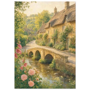 Reiseposter Cotswolds | Wandbild „Weiche Malerei England“ | Kunstdruck eines englischen Dorfhauses | Gedruckt & Versand 70x100 cm / 28x40″