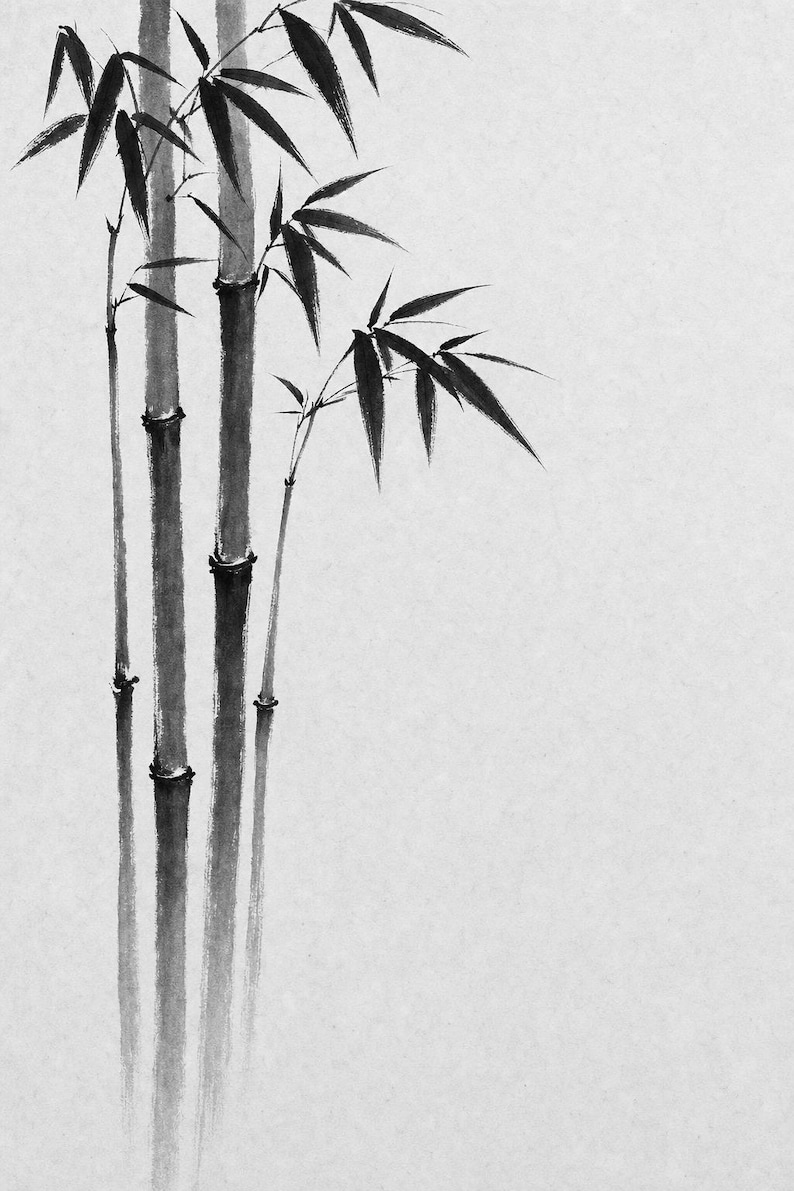 Black Ink Bamboo Japandi Wall Art Print | Mono Brushstroke Sumi-e Print | Zen Wabi Sabi Poster image 10