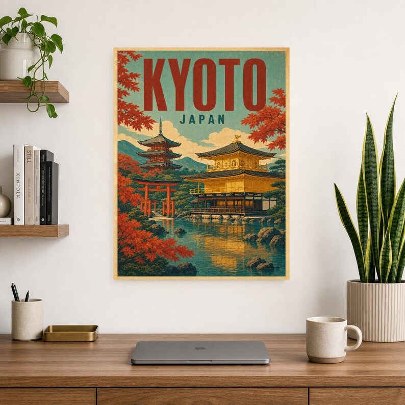 Kyoto Travel Poster | Vintage Temple Print | Japanese Wall Art | Printed & Shipped image 8